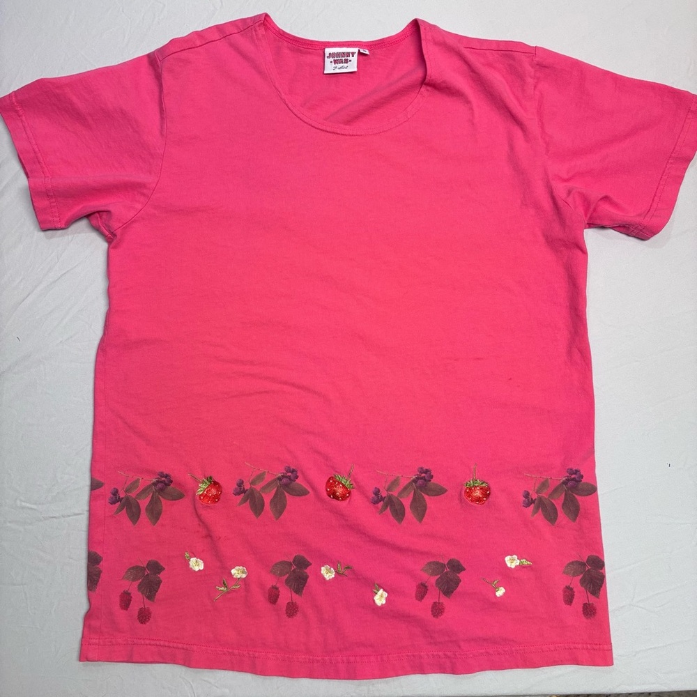 Vintage Johnny Was Pink Strawberry T-Shirt - Picture 2 of 7